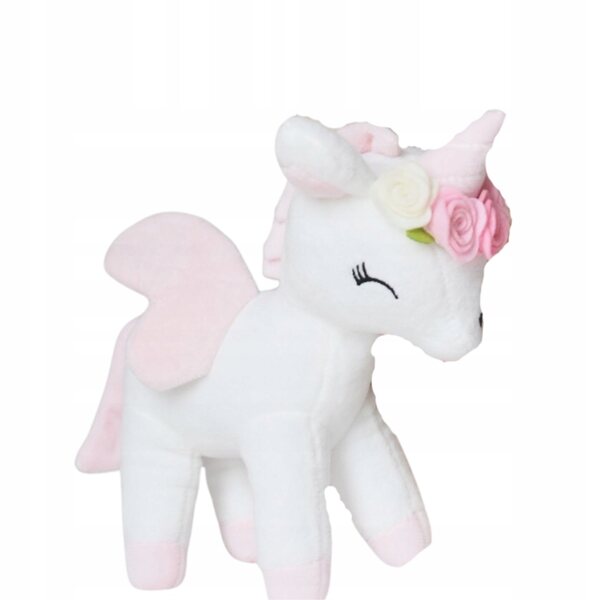 Ecrufarbenes Plüsch-Einhorn mit Girlande und Personalisierung von Ms Namen