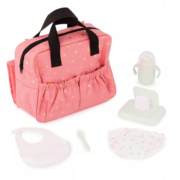 Torba do przewijania lalki Lullababy z akcesoriami do karmienia różowa 2+