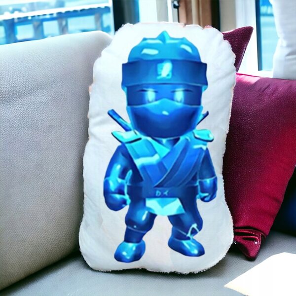 Cuscino Ninja Stumble Guys in microfibra e pile minky, imbottitura anallergica