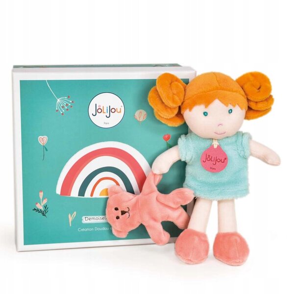 Bambola Doudou Jolijou Miss Mint 21 cm con Orsetto e Dettagli Ricamati