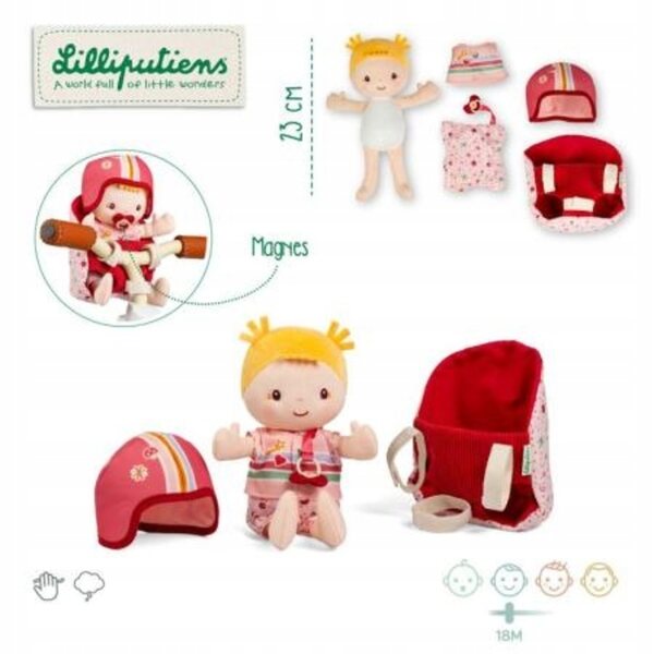 Lilliputiens Baby bambola con seggiolino bici, caschetto e accessori, 23 cm