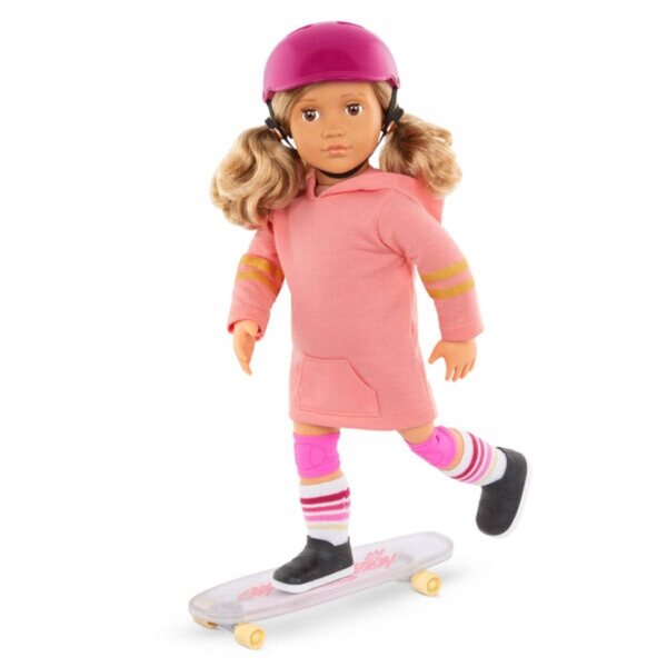 La nostra bambola Generation OLLIE da 46 cm con uno skateboard: accessori alla moda e arti mobili