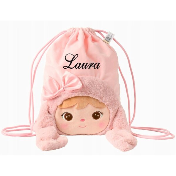 Metoo Zaino Personalizzato con Coniglietta Peluche Rosa e Nome Gratis