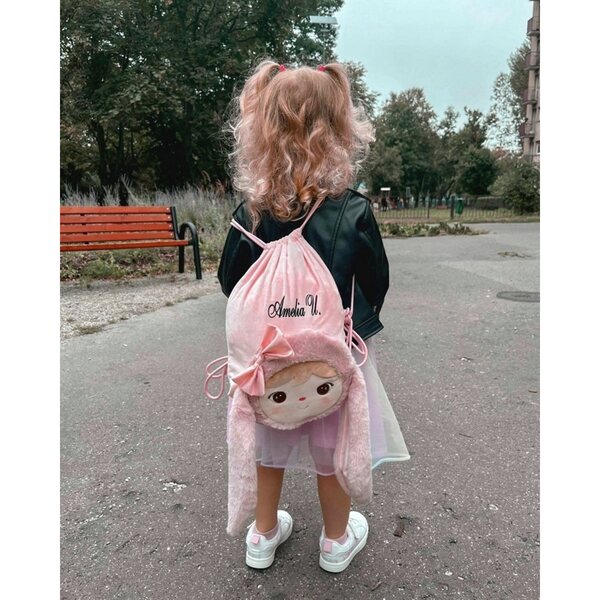 Metoo Zaino Personalizzato con Coniglietta Peluche Rosa e Nome Gratis