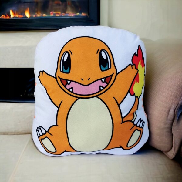 Weiches Pokémon Glumanda-Kissen aus Mikrofaser und orangefarbenem Plüsch, 38 x 38 cm