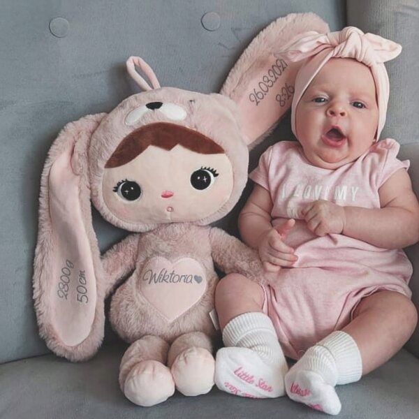 Plüschtier-Set Rosa Hase 50 cm und Hase 30 cm personalisiert für Kinder