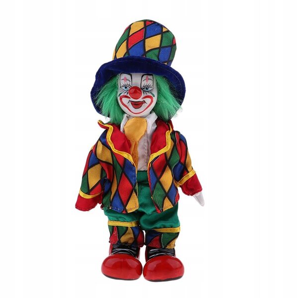 Bambola Harlekin clown in porcellana in piedi decorazione domestica 18 cm
