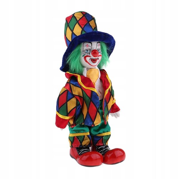 Bambola Harlekin clown in porcellana in piedi decorazione domestica 18 cm