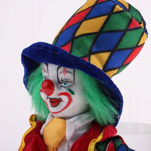 Bambola Harlekin clown in porcellana in piedi decorazione domestica 18 cm