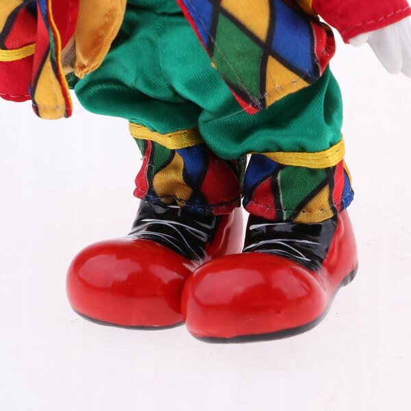 Bambola Harlekin clown in porcellana in piedi decorazione domestica 18 cm