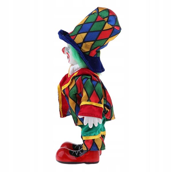 Bambola Harlekin clown in porcellana in piedi decorazione domestica 18 cm