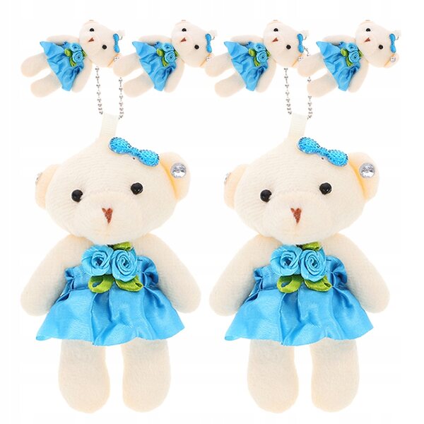 Set mit 6 blauen Teddybären mit Kette zur Dekoration und Schlüsselring