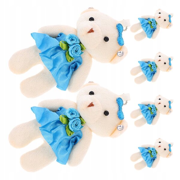 Set mit 6 blauen Teddybären mit Kette zur Dekoration und Schlüsselring