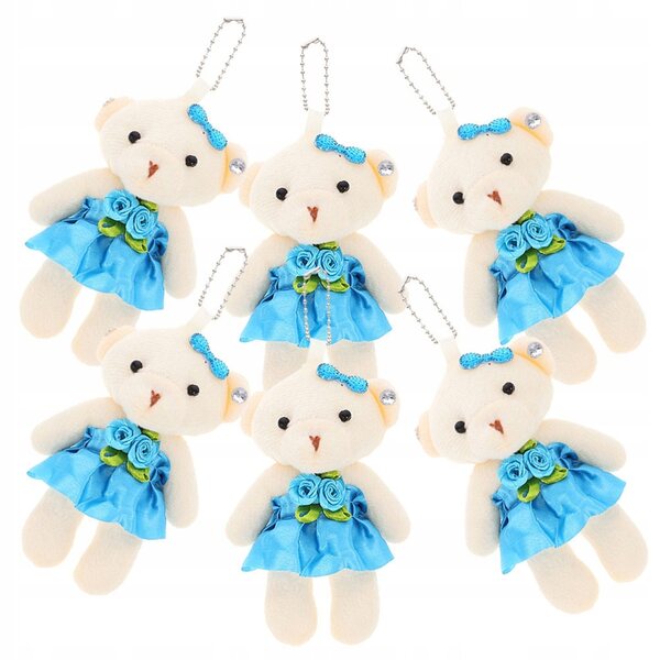 Set mit 6 blauen Teddybären mit Kette zur Dekoration und Schlüsselring