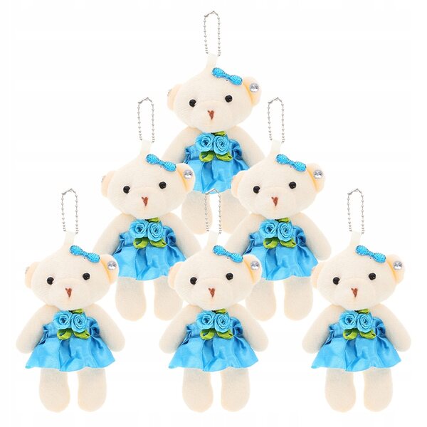 Set mit 6 blauen Teddybären mit Kette zur Dekoration und Schlüsselring