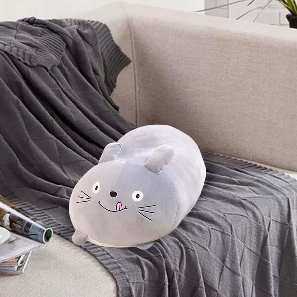 Morbidissima cuscino peluche a forma di gatto grigio per camera e relax