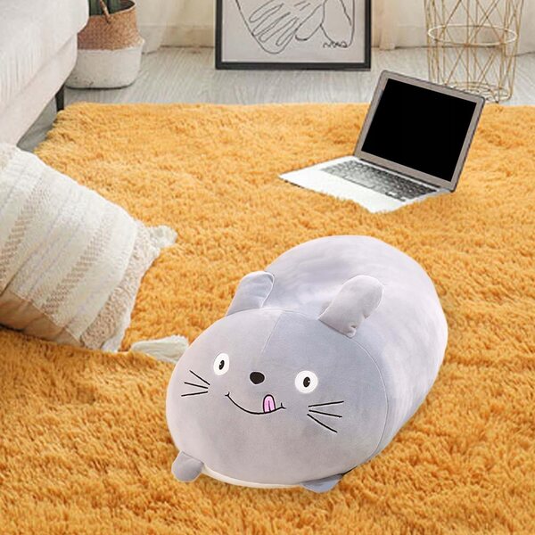 Morbidissima cuscino peluche a forma di gatto grigio per camera e relax