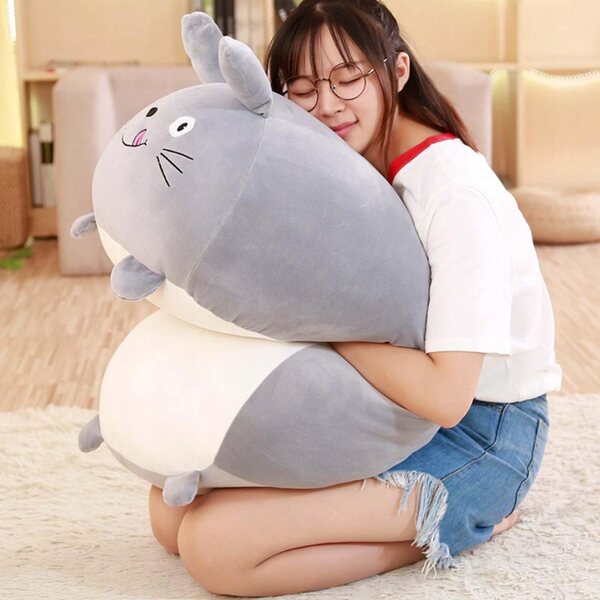 Morbidissima cuscino peluche a forma di gatto grigio per camera e relax
