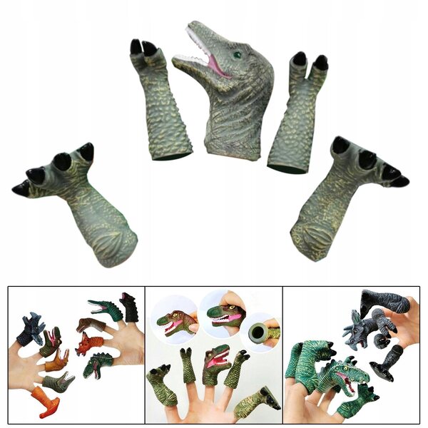 Set mit 5 Pacynki in Dinosaurierform für Kinder und Erwachsene aus widerstandsfähigem PVC