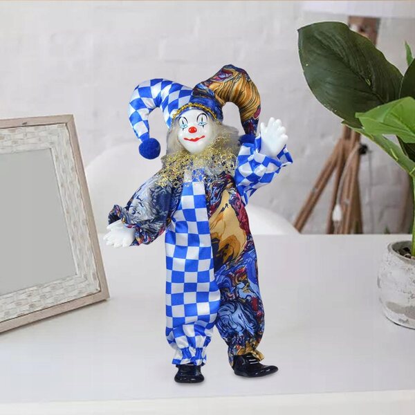 Porzellan-Clown-Puppe, 24 cm, elastische Dekoration für Schreibtisch und Spiele