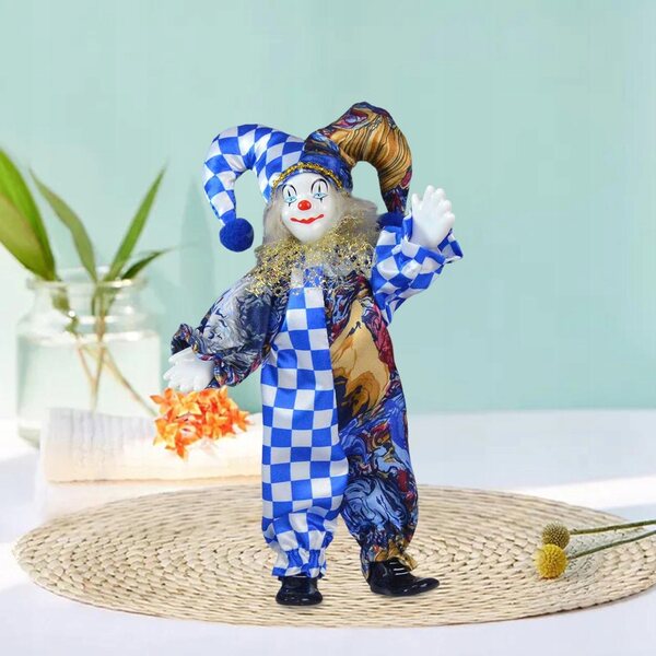 Porzellan-Clown-Puppe, 24 cm, elastische Dekoration für Schreibtisch und Spiele