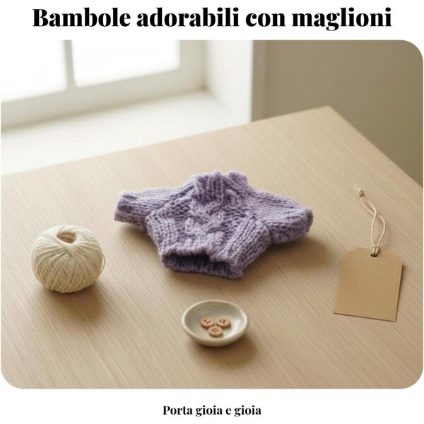 Mini maglione in lana per bambola 8-15 cm – vestito adorabile Predolo, blu chiaro e bianco