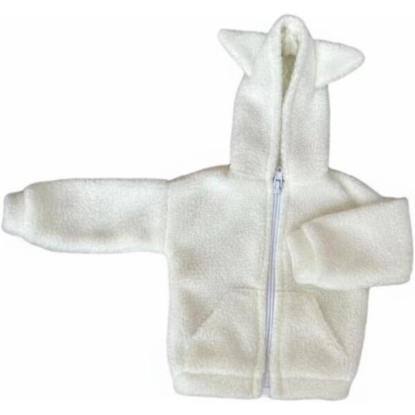 Cardigan in peluche bianco con cappuccio e orecchie per bambole BJD 1/6 MotiveTech