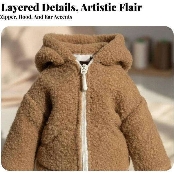 Cardigan in peluche bianco con cappuccio e orecchie per bambole BJD 1/6 MotiveTech