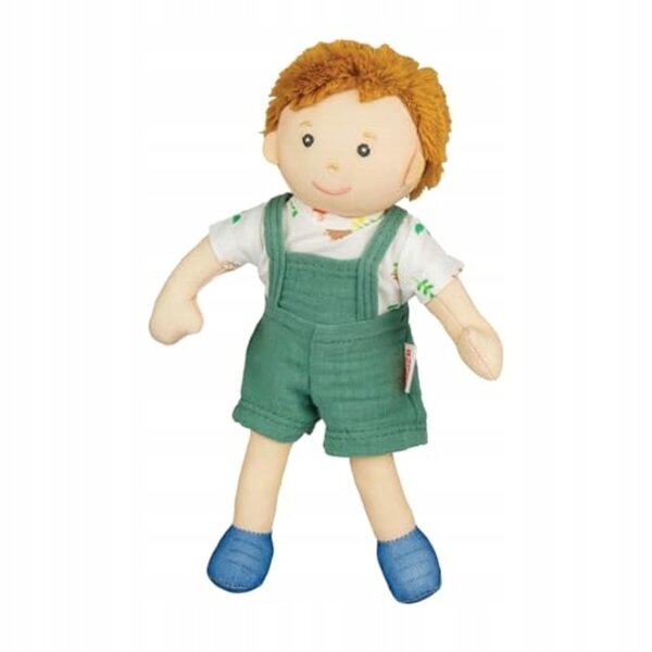 HELESS Fred Kinderpuppe 22 cm mit grünem Overall und weichem T-Shirt