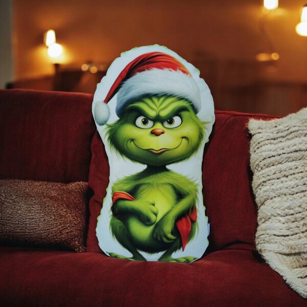 Grinch Weihnachtskissen - weiches grünes Dekokissen 45x25 cm