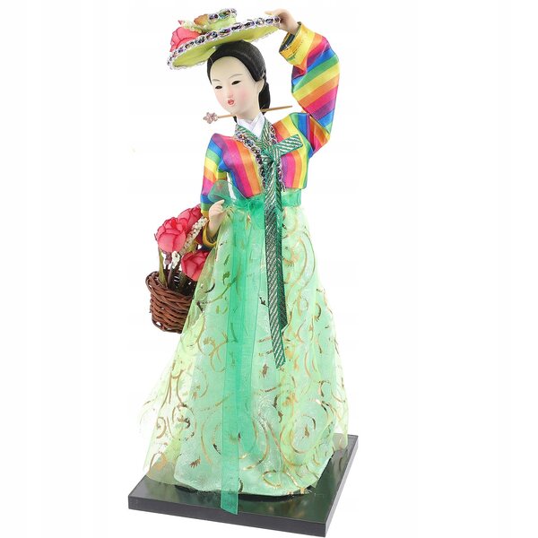 Bambola decorativa tradizionale coreana in seta e plastica, colore verde chiaro