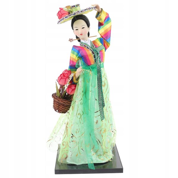 Bambola decorativa tradizionale coreana in seta e plastica, colore verde chiaro