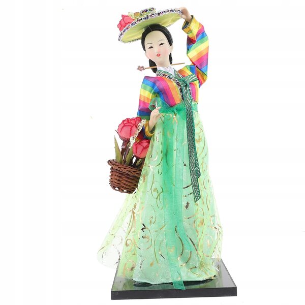 Bambola decorativa tradizionale coreana in seta e plastica, colore verde chiaro
