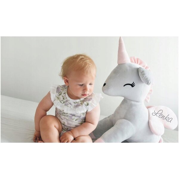 Peluche Unicorno XL Gigante Melootka Grigio e Rosa con Personalizzazione Nome