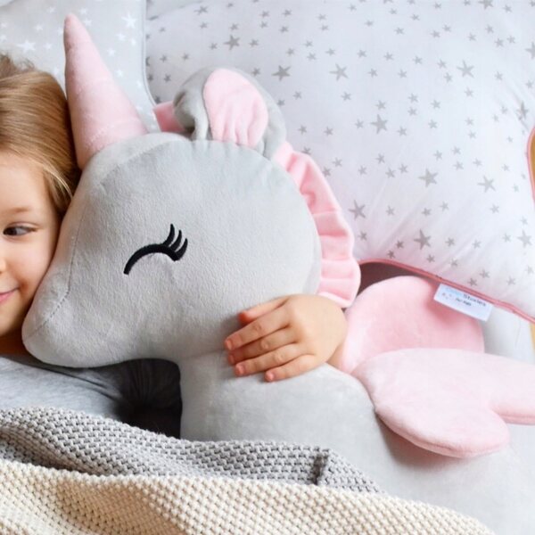 Peluche Unicorno XL Gigante Melootka Grigio e Rosa con Personalizzazione Nome