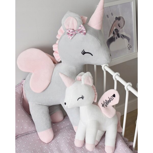 Peluche Unicorno XL Gigante Melootka Grigio e Rosa con Personalizzazione Nome