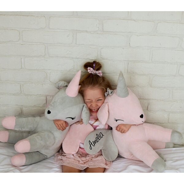 Peluche Unicorno XL Gigante Melootka Grigio e Rosa con Personalizzazione Nome