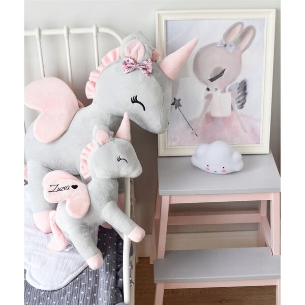 Peluche Unicorno XL Gigante Melootka Grigio e Rosa con Personalizzazione Nome