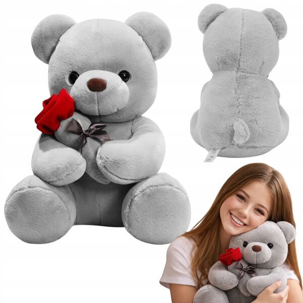 Grauer Teddybär 23 cm mit Herz, ideales Geschenk für Kinder und Kinder