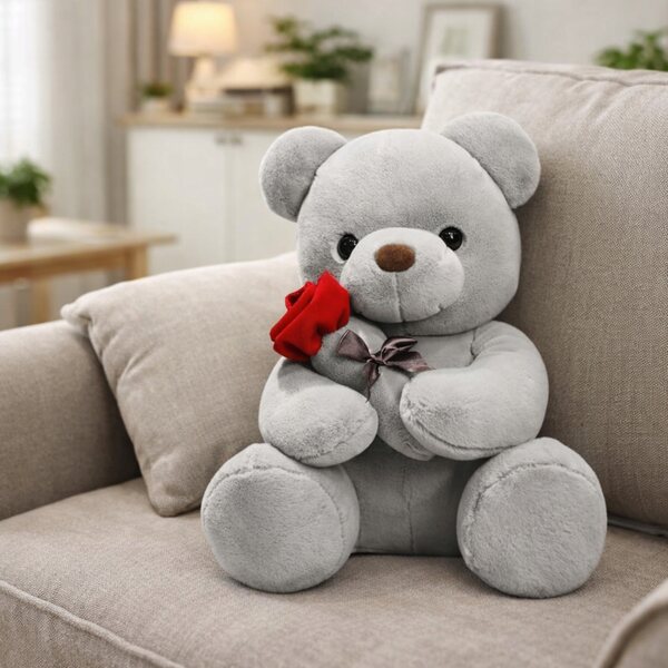 Grauer Teddybär 23 cm mit Herz, ideales Geschenk für Kinder und Kinder