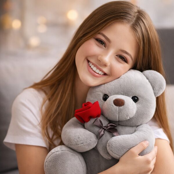 Grauer Teddybär 23 cm mit Herz, ideales Geschenk für Kinder und Kinder