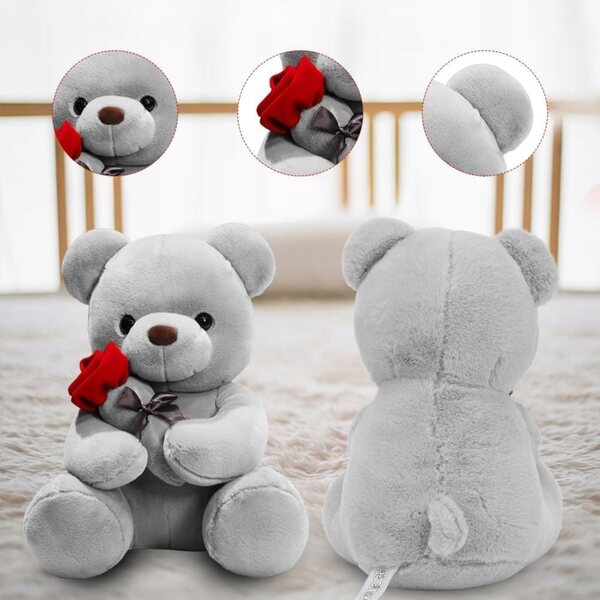 Grauer Teddybär 23 cm mit Herz, ideales Geschenk für Kinder und Kinder