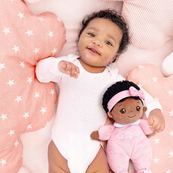 Bambola morbida per neonati in tessuto rosa 25 cm per bambini 3 anni+