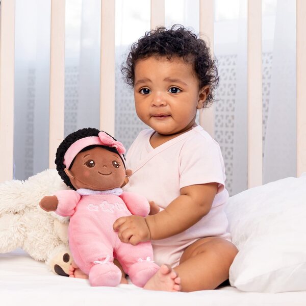 Bambola morbida per neonati in tessuto rosa 25 cm per bambini 3 anni+