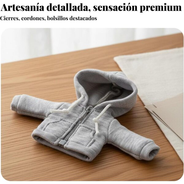 Felpa con Cappuccio per Bambola OB11 Grigio con Cerniera, Stile Casual e Realistico