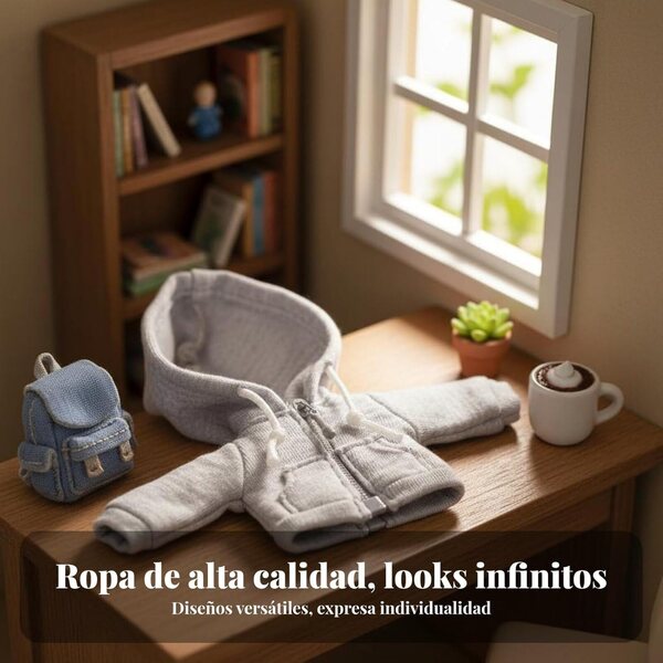 Felpa con Cappuccio per Bambola OB11 Grigio con Cerniera, Stile Casual e Realistico