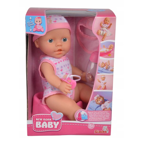 Simba New Born Babypuppe 30 cm mit Trinkfunktion für Kinder ab 3 Jahren