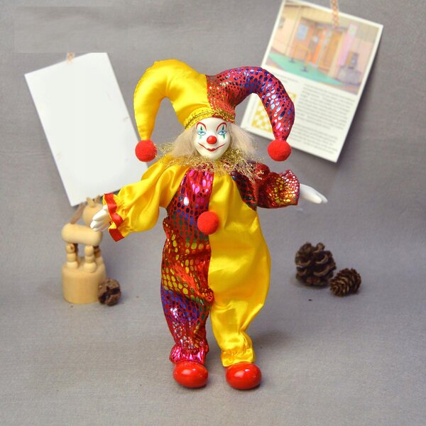 Clownpuppe aus Porzellan, 25 cm – Kunsthandwerkliche Dekoration für Zuhause und Büro