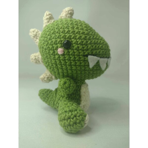 Dinosauro T-Rex Peluche Amigurumi 11 cm Verde - Giocattolo Morbido e Sicuro