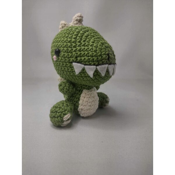 Dinosauro T-Rex Peluche Amigurumi 11 cm Verde - Giocattolo Morbido e Sicuro
